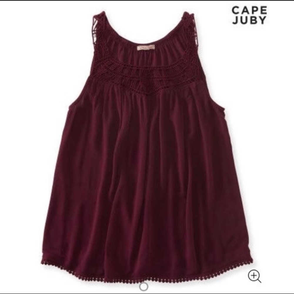 Cape Juby by Aeropostale Maroon Lace Yoke Tank Top